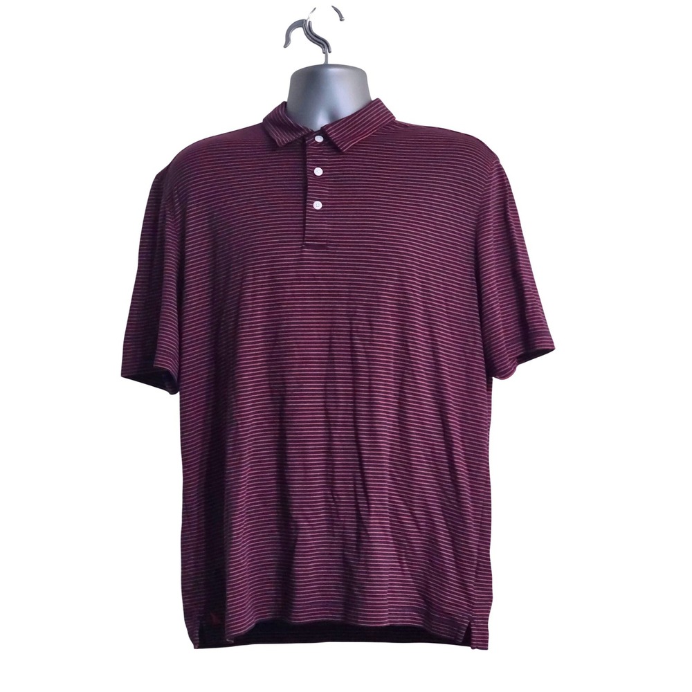 UNTUCKit Mens XL Short Sleeve Polo Shirt Burgundy Navy Striped 100% Cotton A8